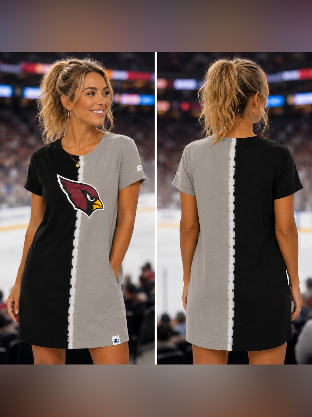 🆕 NWT Starter Arizona Cardinals Split Tie-Dye T-Shirt Dress M 100% Cotton NFL